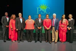 PSC students receiving the Dr. Garrett T. Wiggins &ldquo;Live Your Dream&rdquo; Scholarship pose with college of.